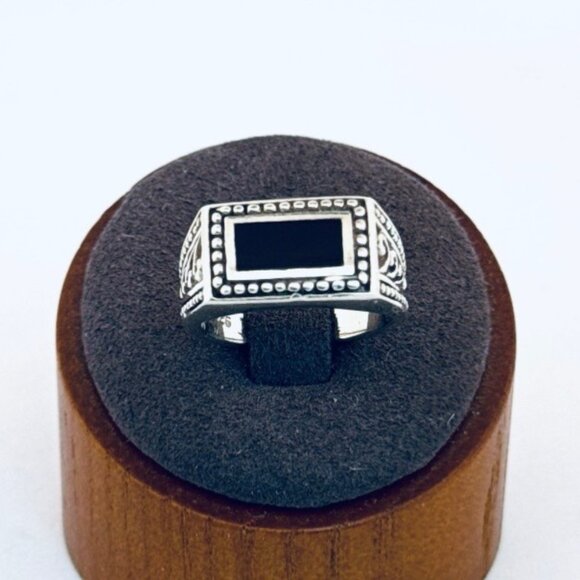 Designer Jewelry - 925 Sterling Silver Black Onyx Signet Ring Size 6.5 Vintage Estate Men's Jewelry